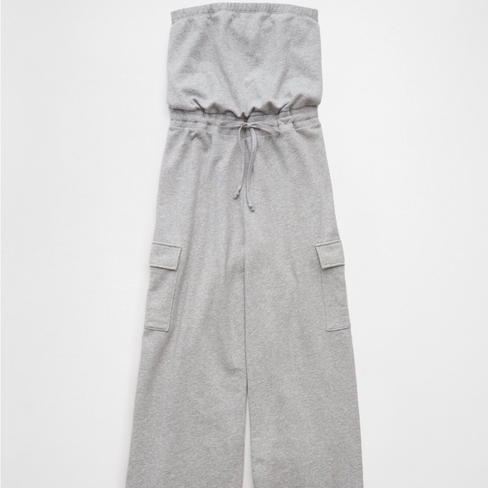 Aerie Heather Gray Strapless Jumpsuit